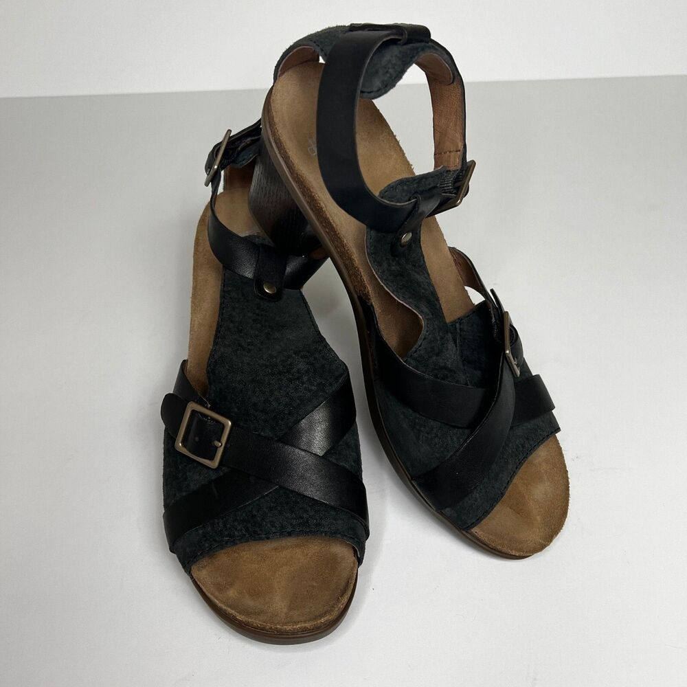 Dansko Sandals Womens 42 Dominique T-Strap Black Leather Block Heels